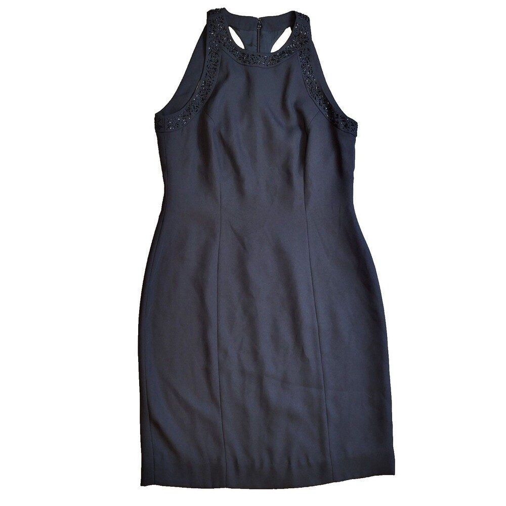 LIZ CLAIBORNE NIGHT black beaded sheath dress size 8 sleeveless cocktail